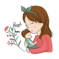maman et bébé illustration vectorielle fond blanc pour la fête des mères vecteur