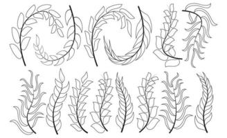illustration de feuilles et de troncs d'arbres avec différents modèles et types de feuilles, contour des feuilles en automne. pour les ornements sur le thème de la forêt et des plantes vecteur