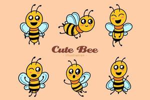 ensemble d'animaux mignons de miel d'abeille avec une pose différente clipart de dessin animé enfantin petite mascotte d'abeille design plat vecteur