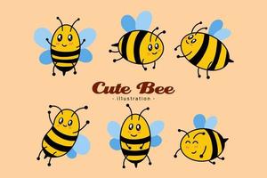 ensemble d'animaux mignons de miel d'abeille avec une pose différente clipart de dessin animé enfantin petite mascotte d'abeille design plat