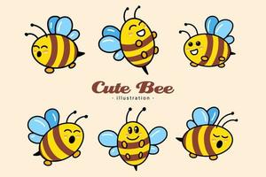 ensemble d'animaux mignons de miel d'abeille avec une pose différente clipart de dessin animé enfantin petite mascotte d'abeille design plat vecteur