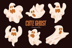ensemble de collection mignon fantôme horreur dessin animé design plat emoji effrayant dessiné à la main esprit drôle doodle vecteur