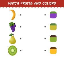 faites correspondre les fruits et les couleurs du dessin animé. jeu de correspondance. jeu éducatif pour les enfants d'âge préscolaire et les tout-petits vecteur