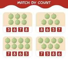 match par nombre de melons de dessin animé. match et jeu de comptage. jeu éducatif pour les enfants d'âge préscolaire et les tout-petits vecteur