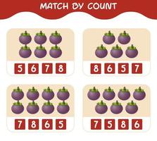 match par nombre de mangoustans de dessin animé. match et jeu de comptage. jeu éducatif pour les enfants d'âge préscolaire et les tout-petits vecteur