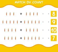 match par nombre de carottes de dessin animé. match et jeu de comptage. jeu éducatif pour les enfants d'âge préscolaire et les tout-petits vecteur