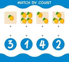 match par nombre d'abricots de dessin animé. match et jeu de comptage. jeu éducatif pour les enfants d'âge préscolaire et les tout-petits vecteur