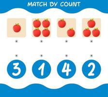 match par nombre de pommes de dessin animé. match et jeu de comptage. jeu éducatif pour les enfants d'âge préscolaire et les tout-petits vecteur