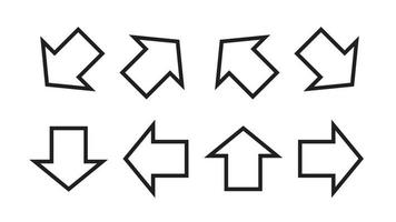 icône de flèche ou ensemble de signes. conception plate de ligne. illustration vectorielle. éléments de conception Web. droite, gauche, haut, bas, ouest, nord-ouest, sud-ouest, nord, sud-est, sud, est, nord-est et sud-est vecteur