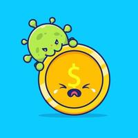 virus mignon avec illustration d'icône de vecteur de dessin animé d'argent de pièce. concept d'icône financière médicale isolé vecteur premium. style de dessin animé plat