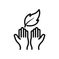 icône de feuille avec la main. adapté au symbole écologique. style d'icône de ligne. conception simple modifiable. vecteur de modèle de conception
