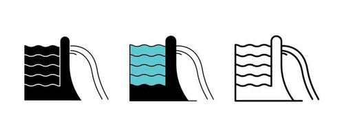 conception d'icône de barrage. icône de barrage d'énergie en silhouette, colorée et linéaire. illustration vectorielle de ligne de barrage électrique isolée sur un fond propre pour la conception du logo de votre application mobile web. calligraphie.