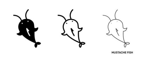 jeu d'icônes de ligne de poisson moustache. ces icônes incluent un jeu d'icônes de poisson moustache mince, épais et silhouette. ligne modifiable. icône de poisson. modèle de logo de poisson. symbole de vecteur créatif du club de pêche ou de la boutique en ligne.