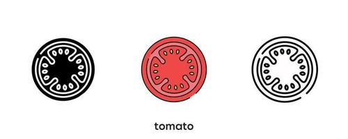 conception d'icône de tomate. icône de tomate en silhouette, colorée et linéaire. illustration vectorielle de tomate icône ligne isolée sur un fond propre pour la conception du logo de votre application mobile Web. ligne moderne. vecteur