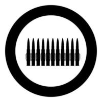 balles dans la rangée cartouches de mitrailleuses ceinture bandoleer icône de concept de guerre en cercle rond illustration vectorielle de couleur noire image de style plat