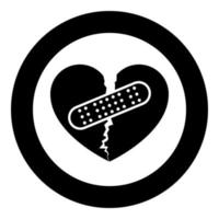 coeur avec patch reliant deux moitiés icône en cercle rond illustration vectorielle de couleur noire image de style plat vecteur
