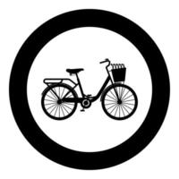 vélo avec panier et fleurs tulipes icône en cercle rond illustration vectorielle de couleur noire image de style plat vecteur