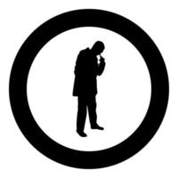 homme piquer dans le nez utiliser le doigt mâle nettoie les voies nasales silhouette en cercle rond illustration vectorielle de couleur noire image de style de contour solide vecteur