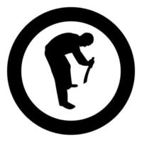 homme, à, épée, machette, froid, armes, dans main, militaire, soldat, militaire, dans positions, chasseur, à, couteau, combat, pose, fort, défenseur, guerrier, concept, armement, stand, silhouette, dans, cercle, rond, noir vecteur