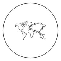 icône de carte du monde couleur noire en cercle vecteur