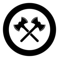 deux haches viking à double face icône vecteur de couleur noire en cercle autour de l'image de style plat illustration