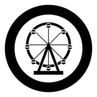 grande roue d'amusement dans le parc sur l'icône d'attraction en cercle rond illustration vectorielle de couleur noire image de style plat vecteur