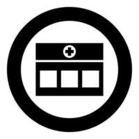 icône de bâtiment médical de clinique hospitalière en cercle rond illustration vectorielle de couleur noire image de style plat vecteur