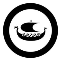 viking drakkar dracar voilier bateau de viking icône de bateau viking vecteur de couleur noir en cercle illustration ronde image de style plat