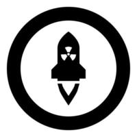 fusée atomique volant armes de missile nucléaire bombe radioactive concept militaire icône en cercle rond illustration vectorielle de couleur noire image de style plat vecteur