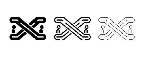 l'icône des bandes d'escalator haut et bas. ces symboles sont le symbole de l'escalier mutuel. conception de ligne et de silhouette modifiable. logo, conception de sites Web. vecteur
