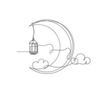 dessin au trait continu croissant de lune et lanterne illustration symbole vecteur