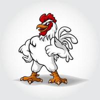 personnage de dessin animé de vecteur de poulet souriant et abandonnant le pouce vers le haut. illustration de mascotte de super coq de dessin animé drôle.