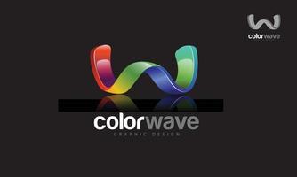 modèle de logo vectoriel de conception graphique de vague de couleur. création de logo vectoriel abstrait 3d créatif avec effet brillant. cet objet ressemble à une vague ou à une lettre de w posée sur fond noir.