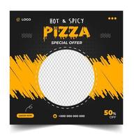 modèle de publication de bannière de médias sociaux de pizza. bannière sociale de pizza, conception de bannière de pizza, modèle de médias sociaux de restauration rapide pour restaurant. conception de bannière de médias sociaux de pizza avec la couleur jaune et noire. vecteur
