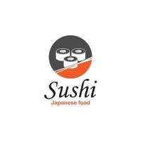 sushi et petits pains avec bar à baguettes ou modèle de logo vectoriel de restaurant.