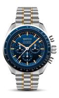 montre réaliste horloge chronographe acier inoxydable design bleu foncé objet de mode de luxe pour hommes sur fond blanc vecteur
