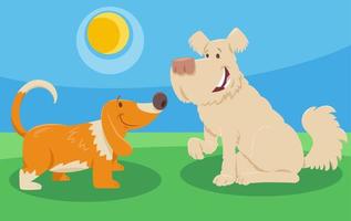 deux personnages animaux de chiens de dessin animé heureux vecteur