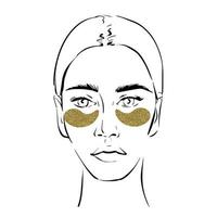 illustration d'un visage de femme en ligne noire avec des pansements oculaires dorés vecteur