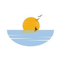 plage logo abstrait dégradé couleur coucher de soleil et icône du logo vague d'eau vecteur