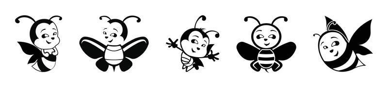 dessin animé d'abeille à miel défini illustration vectorielle de style plat. ensemble d'étiquettes de miel et d'abeilles pour les produits de logo de miel. vecteur