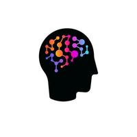 santé du cerveau et concept de logo d'éducation intelligente icône à tête plate. logotype vectoriel de profil de visage pour la pharmacie, l'éducation, le logo de la médecine. illustration vectorielle.
