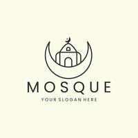conception de modèle d'icône de logo de style linéaire de mosquée et de lune. musulman, islam, ramadan, illustration vectorielle
