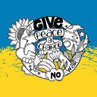 un symbole de paix avec des éléments de lettrage et de doodle. un doodle dessiné à la main. Donner une chance à la paix. pas de guerre en ukraine. vecteur