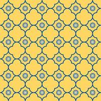forme géométrique et petite grille de fleurs étoiles sans couture fond de couleur bleu jaune. motif simple sino-portugais ou peranakan. utiliser pour le tissu, le textile, les éléments de décoration intérieure. vecteur