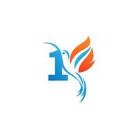 le numéro 1 combiné avec le logo de l'icône du colibri de l'aile de feu vecteur