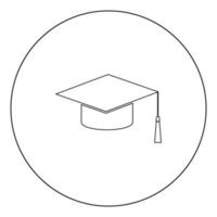 graduation cap icône noire en illustration vectorielle de cercle isolé. vecteur