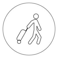 homme avec icône valise couleur noire en cercle illustration vectorielle isolée vecteur