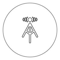 L'icône de la tour radio couleur noire en cercle vector illustration isolé