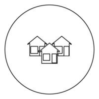 icône de trois maisons de couleur noire en cercle vecteur
