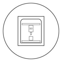 L'icône de l'imprimante 3d en cercle de couleur noire vecteur